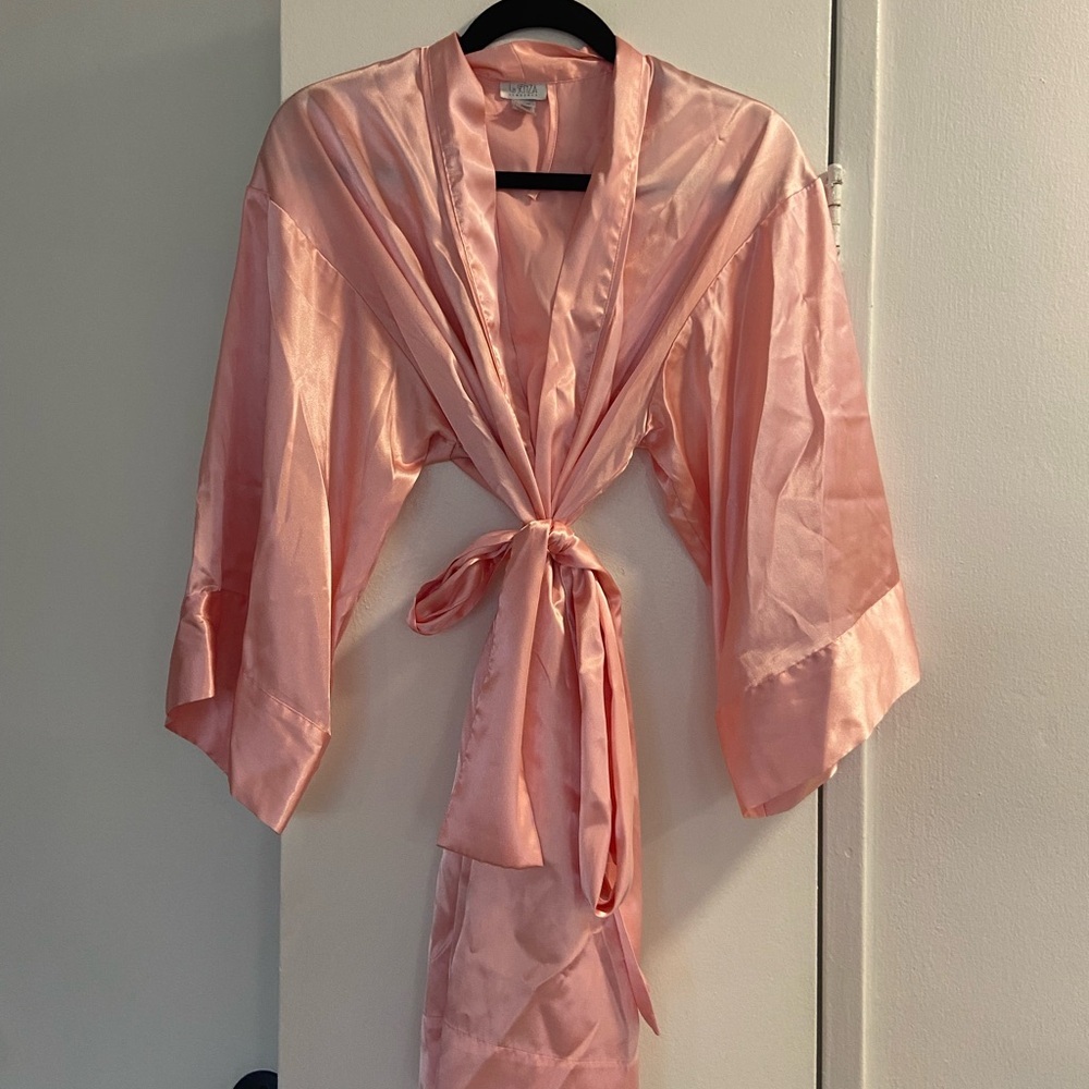 Vintage La SENZA Satin Blush Pink Tie-Waist Robe